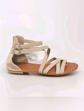 Faux Leather Gladiator Sandals Size 8 Strappy Buckle Zip Boho Summer Flats
